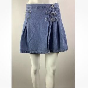 Vintage 90's Revolt Denim Sz M Flare Mini Skirt Blue 100% Cotton Buckled